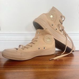 Converse Chuck Taylor All Star Light Fawn/Light Fawn High Tops with gold accents